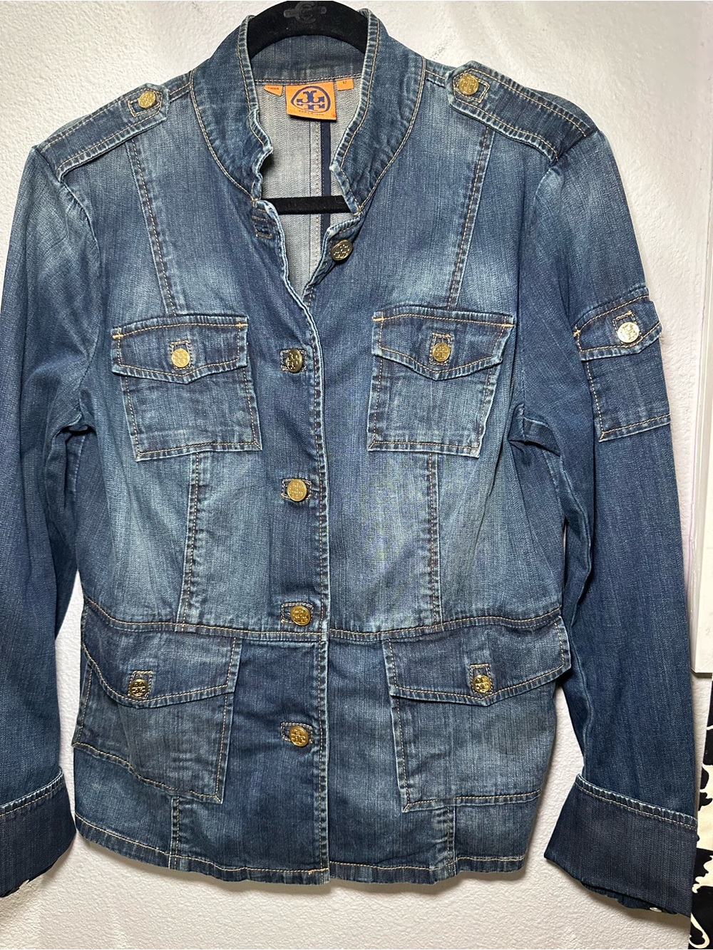 TORY BURCH Dark Wash military Denim Jacket